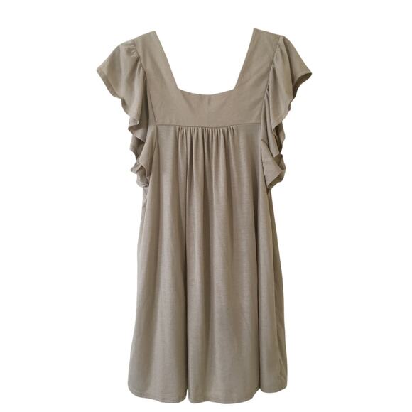 Max Rave Large Tan Dress Square Neck Ruffled Cap Sleeve - Picture 2 of 4